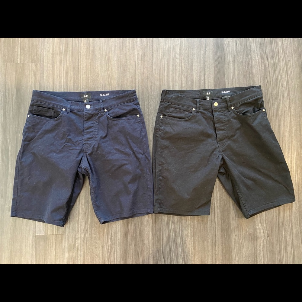 H&M blue and black slim fit shorts, size 30